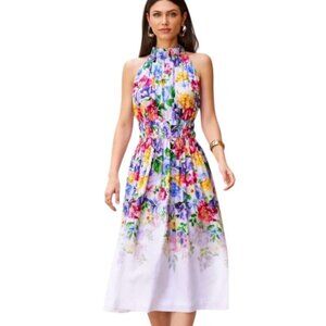 Boston Proper Garden of Romance Floral Print Mock Neck Midi Dress Size 12 Womens